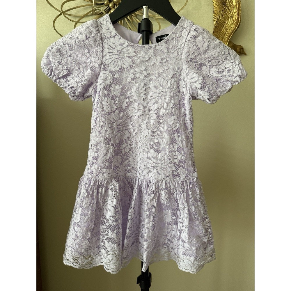 Zunie Girls 4 Lilac Lace Dress Puff Sleeve Floral Party Easter Wedding